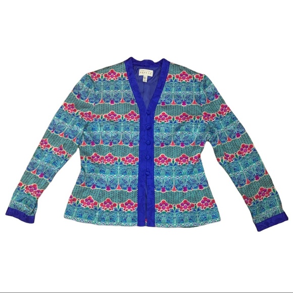Adrianna Papell 100% Silk Vintage Floral Blazer Jacket Lined Long Sleeve Size 12 - Picture 1 of 9